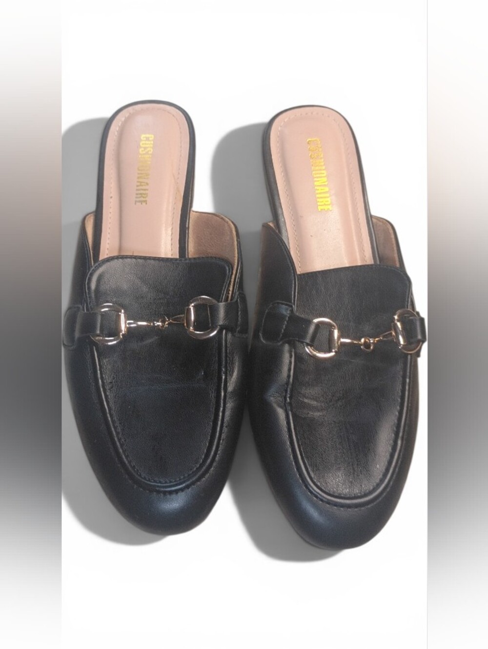 Cushionaire Black Leather Slip-On Mule with Gold Bit